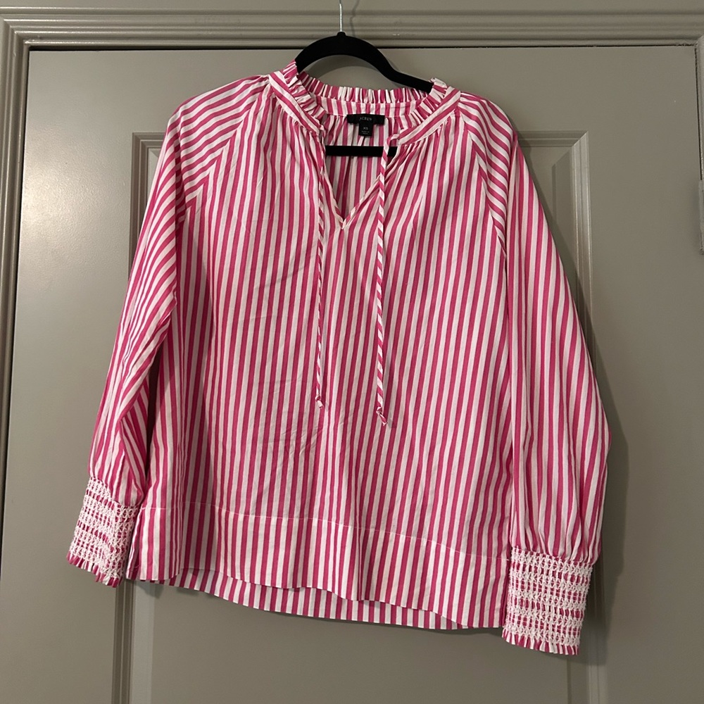 hot pink & white striped Jcrew blouse